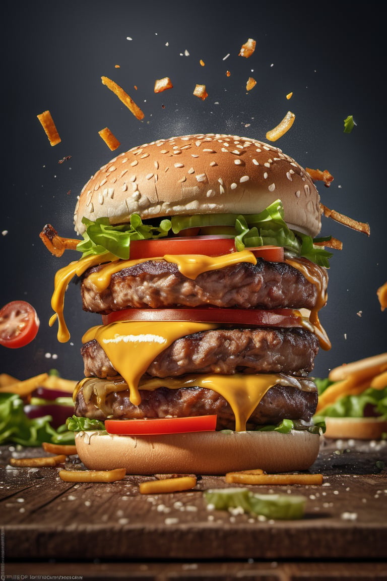 A burger falling in pieces juicy,  tasty,  hot by Axelia on Tensor.Art