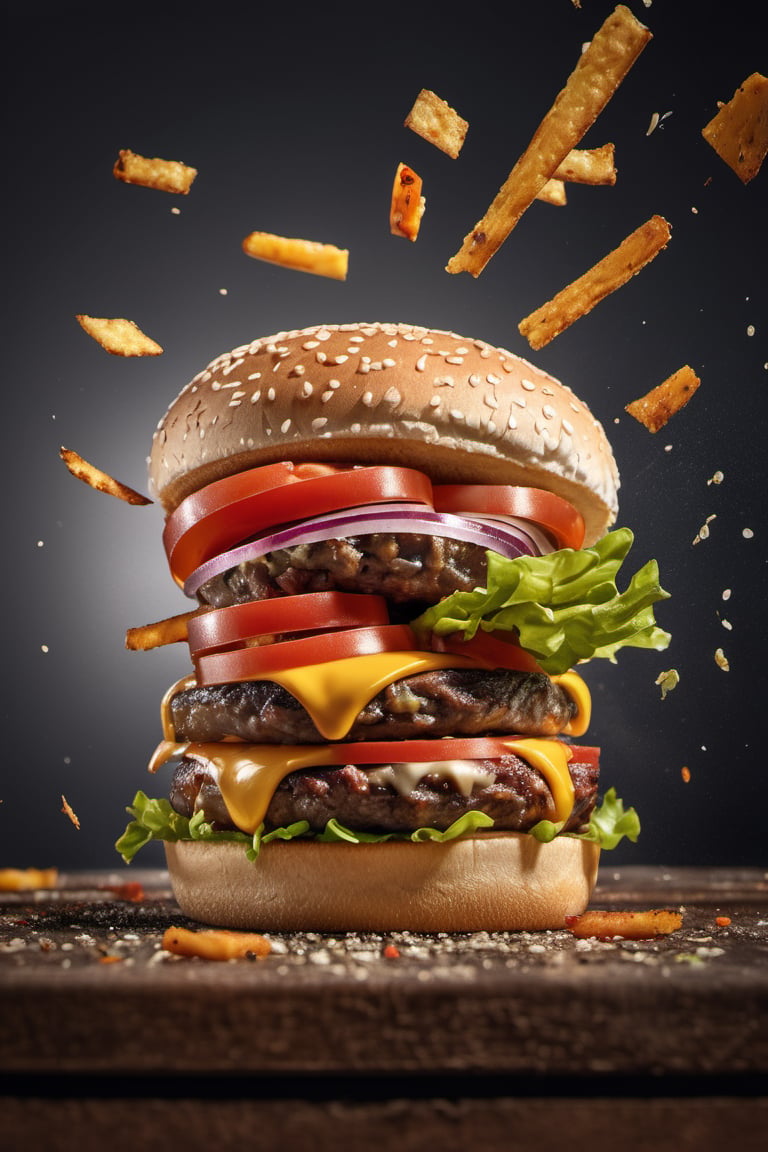 A burger falling in pieces juicy,  tasty,  hot by Axelia on Tensor.Art