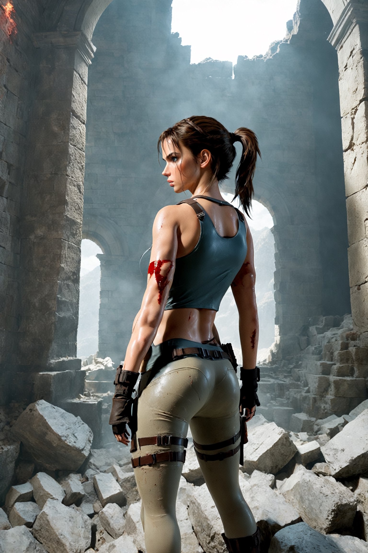 poster of a sexy[lara croft,  epic composition,  detailed ancient ruins by ctmaker on Tensor.Art