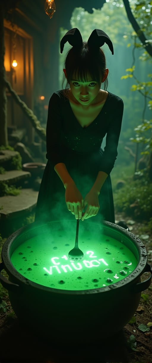  70mm lens, full-color photograph, shadows, cinematics lighting, volumetric lights, realistic lights, three quarter view, film grain, BREAK, Background: a witch's hut, dark, Top down view of a young witch, stirring in a cauldron full of a green soup-like liquid, eye-balls floating in the soup, green luminescent text in the soup that says: "CTMAKER", orange light in the back ground, looking at the viewer





.

.. Film grain and blur enhance the cinematic feel, transporting us back to a low-res 1980s movie screen.,ct-jennie,ct-vero13,ct-smeraldity,ct-bibity
t.,ct-chasartre,ct-bustyy2,ct-kbright,ct-chainb,ct-biskitity,ct-rosity,ct-smeraldity,ct-hyuntity,ct-leetity,ct-arix,ct-savaga,ct-muun,ct-vituajis,ct-identityV2,ct-dbe,ct-blondie,ct-amantity,ct-portuguitity,ct-blodolx