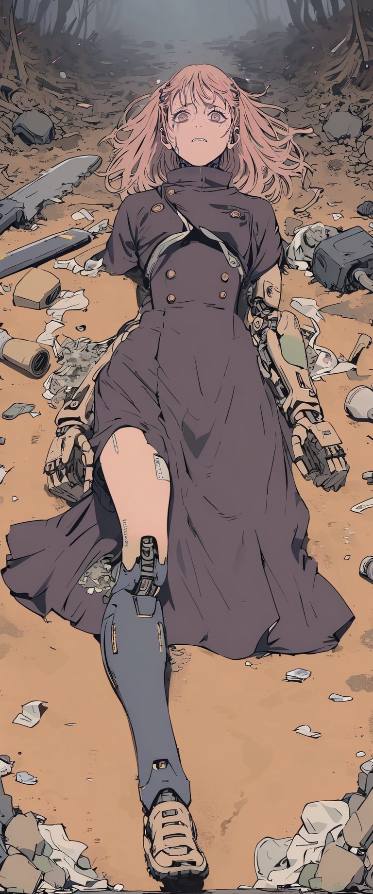 Prompt: 1 girl, cyborg, android, knelling, desesperate, sad, garbage, scrapy yard, parts,mechanical joints, huge sword,ani_booster,score_9_up
, mechanical arms,symgirl,Jujutsu Kaisen Season 2 Anime Style