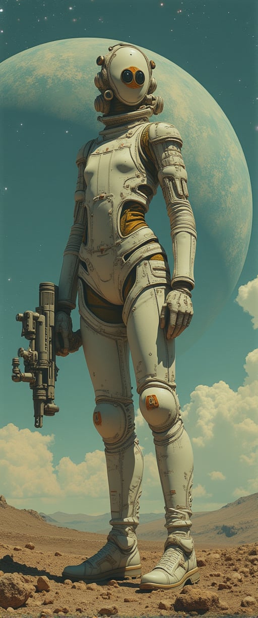 ,(ultra realistic,32k, masterpiece:1.2),(high detailed skin:1.1),( high quality:1.1), (masterpiece, best quality), best quality, masterpiece, photorealistic, ultrarealistic, professional photograph shot on Canon EOS R6, More detail,) a woman in a spacesuit with a gun in front of a planet, Style of Jim Burns, Retro-Science-Fiction-Art, cyborg goddess in cosmos, Greg Beeple, Vintage Science-Fiction-art, 7 0 s Sci-Fi-art, Frank Kelly Freas, 1 9 8 0 s Retro-Science-Fiction-art.,wonder beauty,Enhanced all,Anime Style

, ,jisosmile,ct-identity,vntgfnts style,low quality 1980 movie screengrab,lowres,cinematic,film grain,blurry,,cyberpunk,FuturEvoLabScene,anime xzf woman