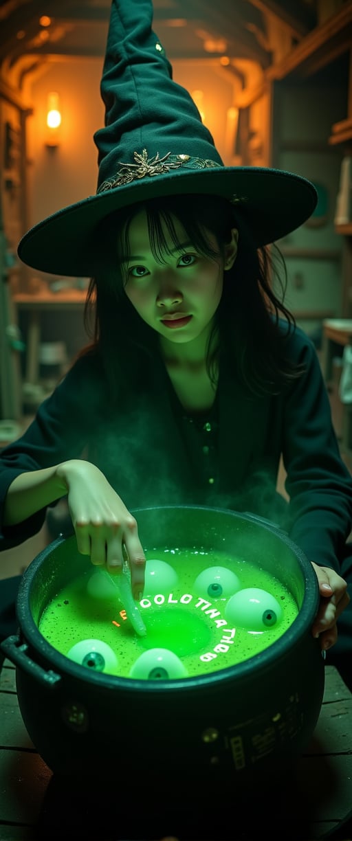  70mm lens, full-color photograph, shadows, cinematics lighting, volumetric lights, realistic lights, three quarter view, film grain, BREAK, Background: a witch's hut, dark, Top down view of a young witch, stirring in a cauldron full of a green soup-like liquid, eye-balls floating in the soup, green luminescent text in the soup that says: "CTMAKER", orange light in the back ground, looking at the viewer





.

.. Film grain and blur enhance the cinematic feel, transporting us back to a low-res 1980s movie screen.,ct-jennie,ct-vero13,ct-smeraldity,ct-bibity
t.,ct-chasartre,ct-bustyy2,ct-kbright,ct-chainb,ct-biskitity,ct-rosity,ct-smeraldity,ct-hyuntity,ct-leetity,ct-arix,ct-savaga,ct-muun,ct-vituajis,ct-identityV2,ct-dbe,ct-blondie,ct-amantity,ct-portuguitity,ct-blodolx