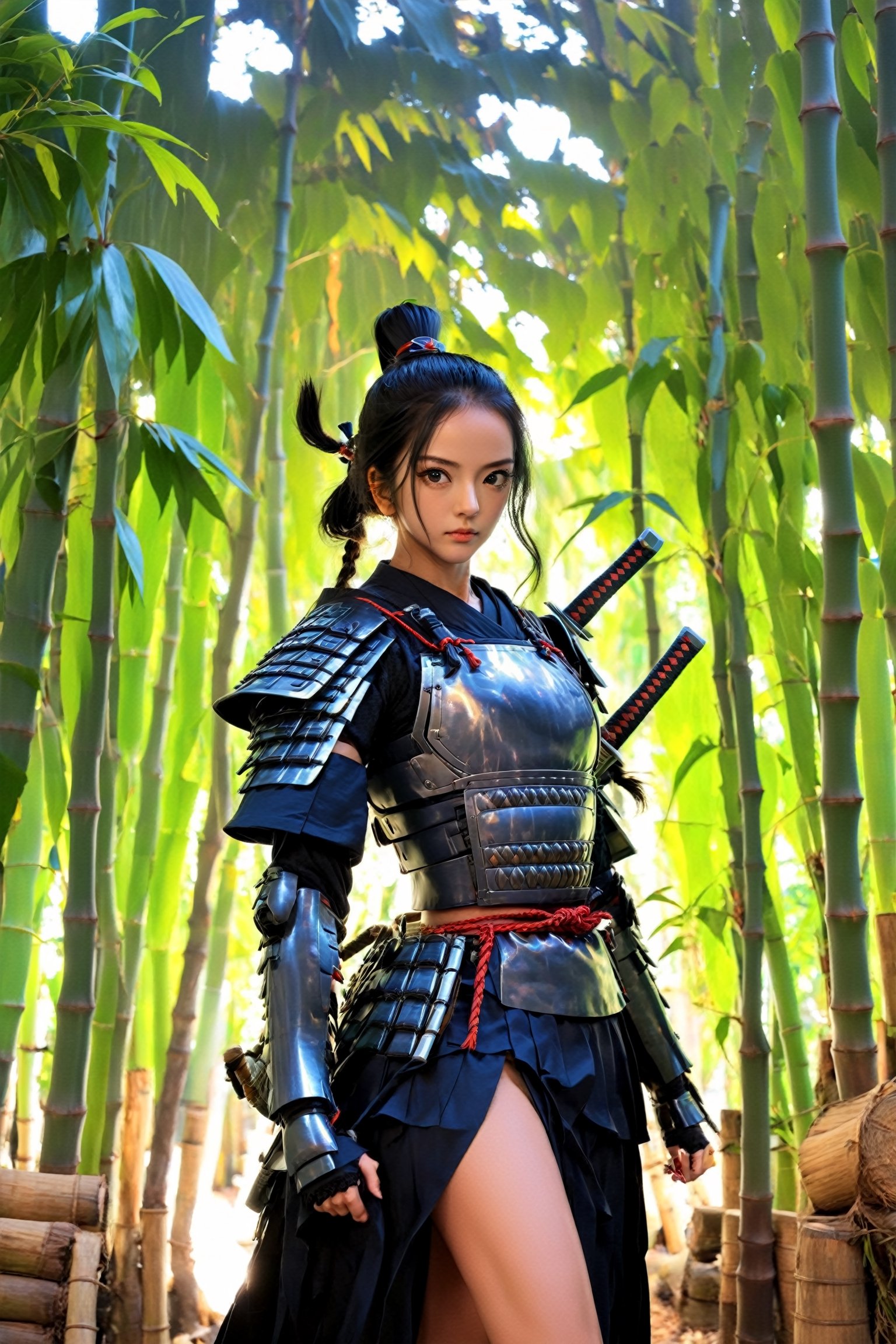 poster of a sexy woman  [samurai]  in a  [bambu forest ], midnight , eye angle view, designed by mike mingola,aw0k nsfwfactory,aw0k magnstyle,danknis,sooyaaa,Anime ,cyborg style, jisoo,aw0k euphoric style