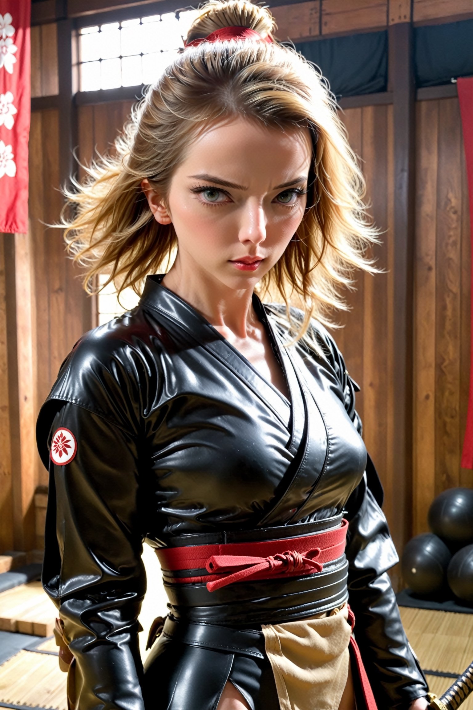  sexy woman   [ medieval samurai]  in a  [dojo], latex  , katana, , designed by mike mingola,aw0k nsfwfactory,aw0k magnstyle,danknis,sooyaaa,Anime ,dlwlrma,scarlett johansson,beyond_the_black_rainbow,roborobocap