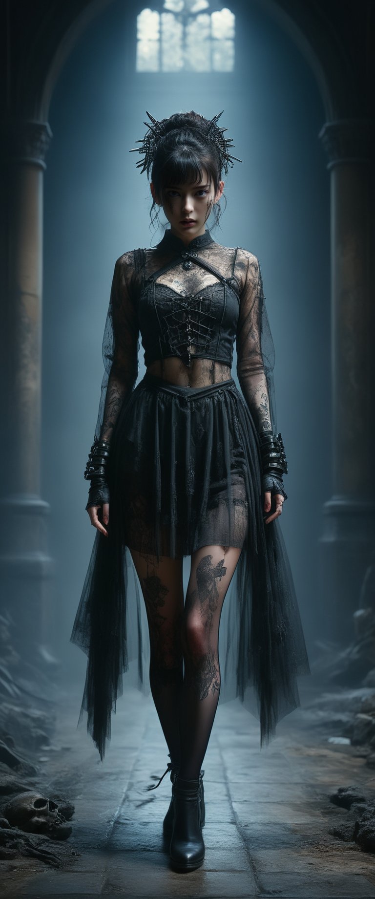 breathtaking ethereal RAW photo of female (monja sexy ,  minifalda y medias arrodillada con las rodillas seraparas ,  braz...