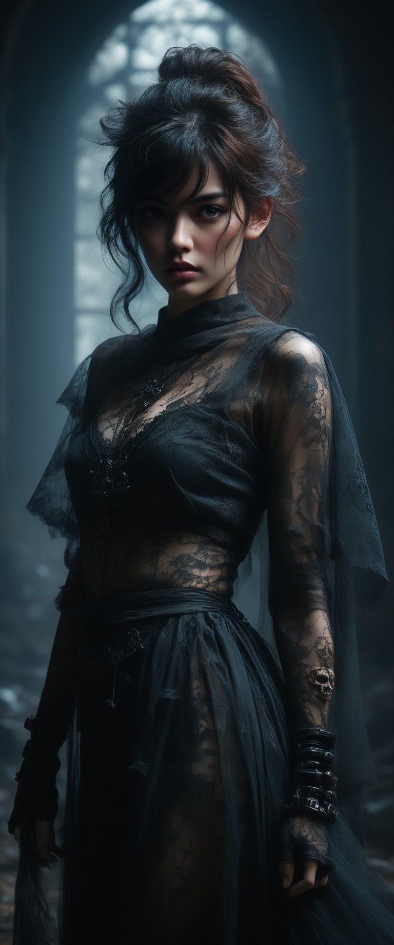 breathtaking ethereal RAW photo of female (monja sexy ,  minifalda y medias arrodillada con las rodillas seraparas ,  braz...