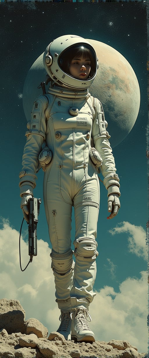 ,(ultra realistic,32k, masterpiece:1.2),(high detailed skin:1.1),( high quality:1.1), (masterpiece, best quality), best quality, masterpiece, photorealistic, ultrarealistic, professional photograph shot on Canon EOS R6, More detail,) a woman in a spacesuit with a gun in front of a planet, Style of Jim Burns, Retro-Science-Fiction-Art, cyborg goddess in cosmos, Greg Beeple, Vintage Science-Fiction-art, 7 0 s Sci-Fi-art, Frank Kelly Freas, 1 9 8 0 s Retro-Science-Fiction-art.,wonder beauty,Enhanced all,Anime Style

, ,jisosmile,ct-identity,vntgfnts style,low quality 1980 movie screengrab,lowres,cinematic,film grain,blurry,,cyberpunk,FuturEvoLabScene,anime xzf woman