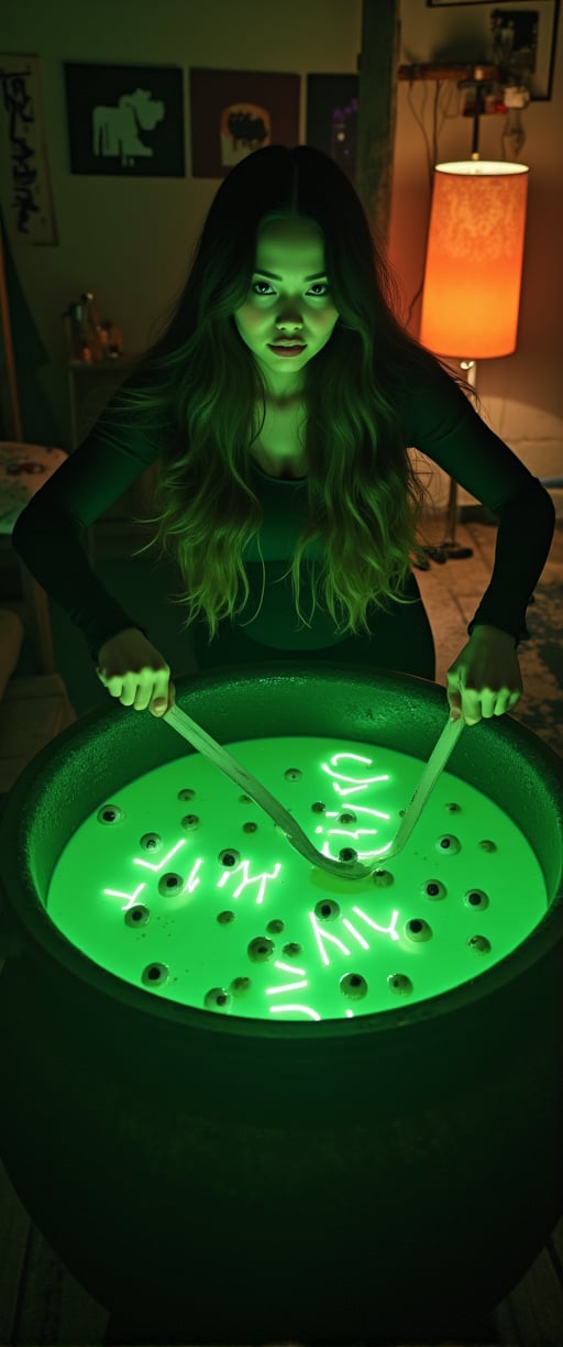  70mm lens, full-color photograph, shadows, cinematics lighting, volumetric lights, realistic lights, three quarter view, film grain, BREAK, Background: a witch's hut, dark, Top down view of a young witch, stirring in a cauldron full of a green soup-like liquid, eye-balls floating in the soup, green luminescent text in the soup that says: "CTMAKER", orange light in the back ground, looking at the viewer





.

.. Film grain and blur enhance the cinematic feel, transporting us back to a low-res 1980s movie screen.,ct-jennie,ct-vero13,ct-smeraldity,ct-bibity
t.,ct-chasartre,ct-bustyy2,ct-kbright,ct-chainb,ct-biskitity,ct-rosity,ct-smeraldity,ct-hyuntity,ct-leetity,ct-arix,ct-savaga,ct-muun,ct-vituajis,ct-identityV2,ct-dbe,ct-blondie,ct-amantity