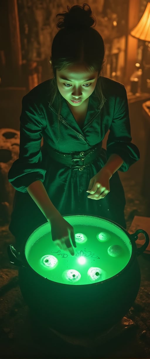  70mm lens, full-color photograph, shadows, cinematics lighting, volumetric lights, realistic lights, three quarter view, film grain, BREAK, Background: a witch's hut, dark, Top down view of a young witch, stirring in a cauldron full of a green soup-like liquid, eye-balls floating in the soup, green luminescent text in the soup that says: "CTMAKER", orange light in the back ground, looking at the viewer





.

.. Film grain and blur enhance the cinematic feel, transporting us back to a low-res 1980s movie screen.,ct-jennie,ct-vero13,ct-smeraldity,ct-bibity
t.,ct-chasartre,ct-bustyy2,ct-kbright,ct-chainb,ct-biskitity,ct-rosity,ct-smeraldity,ct-hyuntity,ct-leetity,ct-arix,ct-savaga,ct-muun,ct-vituajis,ct-identityV2,ct-dbe,ct-blondie,ct-amantity,ct-portuguitity,ct-blodolx,ct-sensual-v2