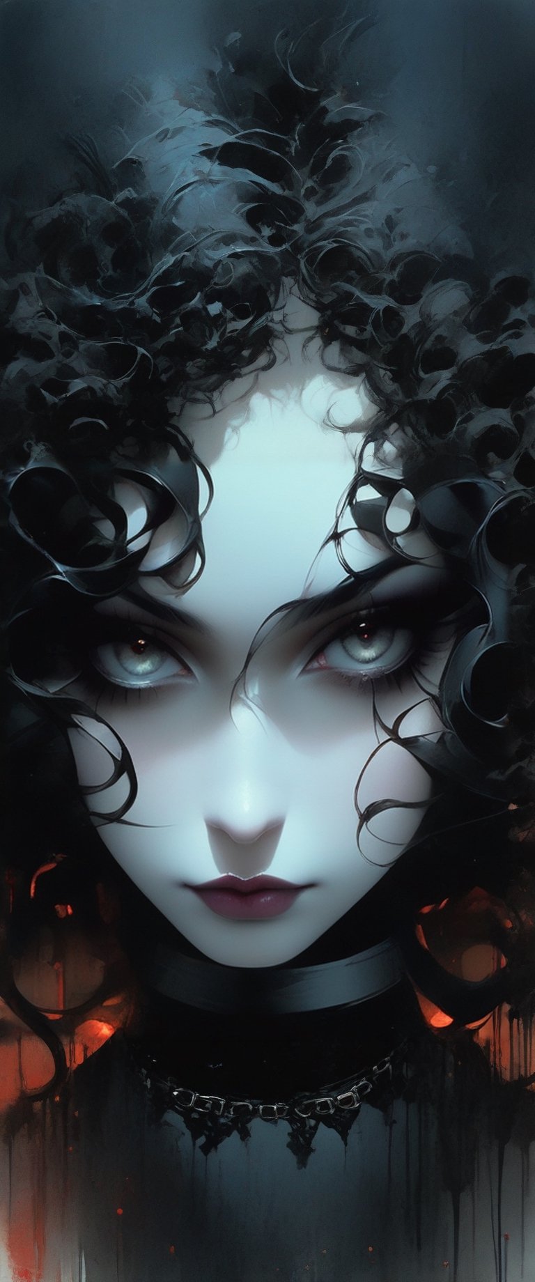 Mysterious dark watercolor creepypasta illustration,  girls looks like death in comics The Sandman line art watercolor was...