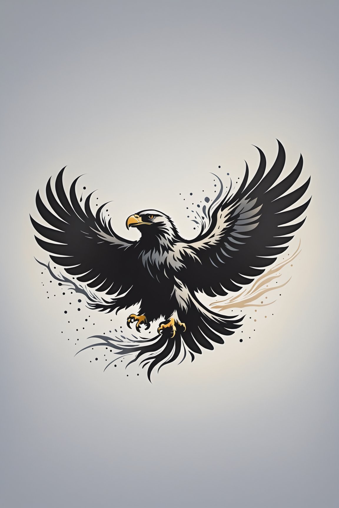 high quality, logo style, black sumi-e, Silhouette of an eagle with spread wings, sophisticated, simple, high quality, Leonardo Style,vector art illustration,detailmaster2,more detail XL,sketch art