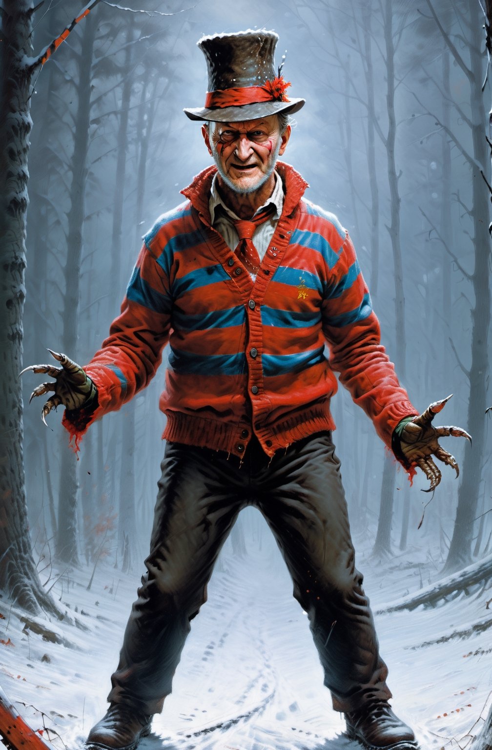 Arafe dressed as a man in a striped sweater and hat,  Freddy Kruger,  Freddy Kruger Style by miramura101 on Tensor.Art