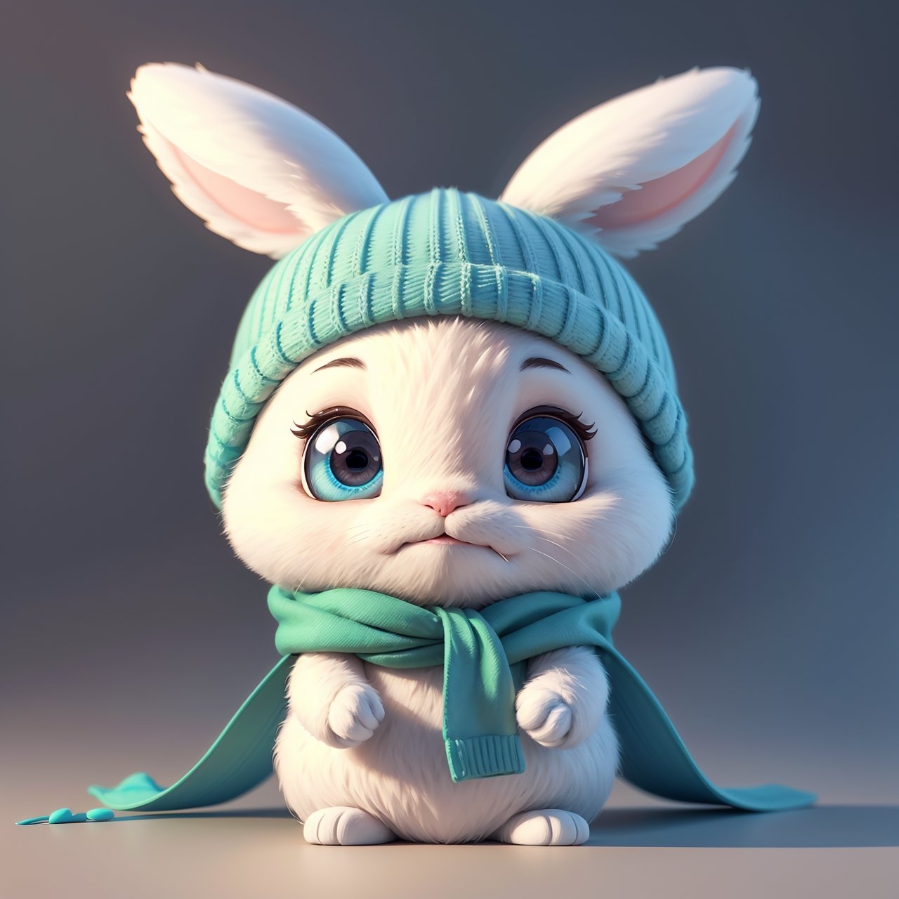 There is a white rabbit wearing a blue hat and a blue scarf,  no_humans,  lovely digital painting by miramura101 on Tensor...