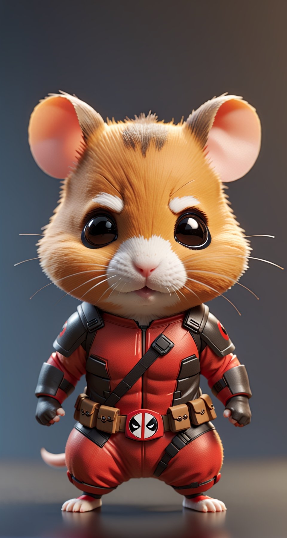 Highly detailed 3D models of Cute hamster in a deadpool suit, deadpool mask, tiny, tiny, chibi style, whole body, Sharp focus, 8K wallpaper, Masterpiece,chibi,Chibi Style