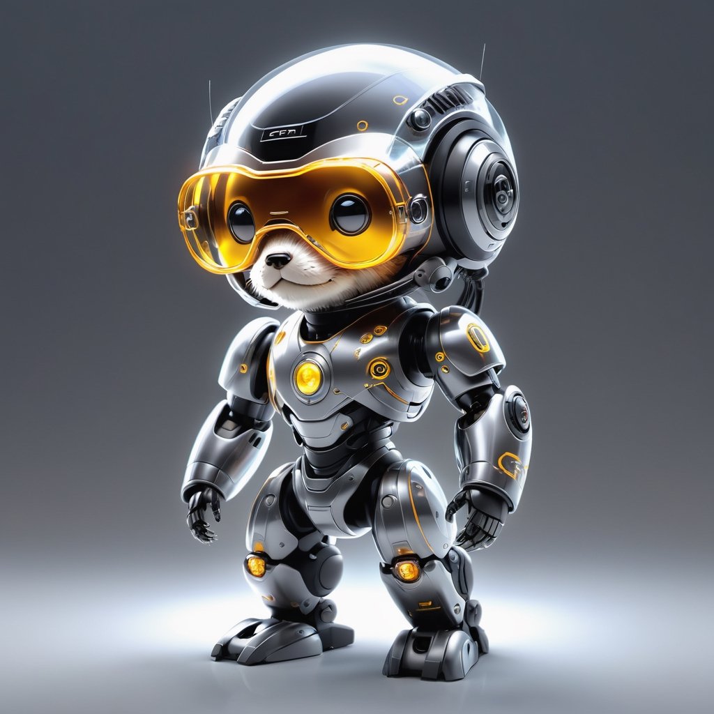 robotic otter, (blind box toy style:1.2), (full body shot), 1 Transparent Body,Behind him is a cute transparent otter robot, cute, small, big eyes, Transparent Mech, Exquisite Helmet:1.2, Glasses:1.2, Cyberpunk, dreamy glow , luminous neon lights, clean, grey background, ( global illumination, ray tracing, HDR, unreal render, Reasonable design, high detail, master part, best quality, hyper HD, Cinematic lighting), generate a mascot for tenten, create logo "TA" On the image, number "10" display on the background, ((( drawing "TA" logo ))), a mascot that will represent creativity, free to create any prompt given,DonMCyb3rN3cr0XL ,cyborg style,zj,cyborg