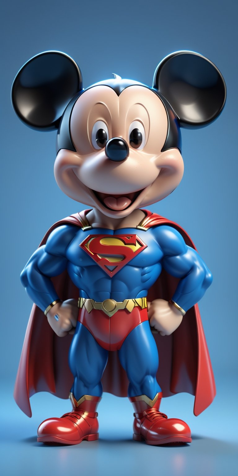 "A masterpiece illustration of Mickey Mouse as a Superman,  wearing a superman suite,  blue light by miramura101 on Tensor...