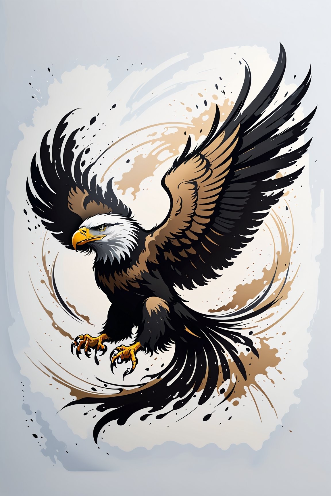 high quality, logo style, black sumi-e, Silhouette of an eagle with spread wings, sophisticated, simple, high quality, Leonardo Style,vector art illustration,detailmaster2,more detail XL,sketch art