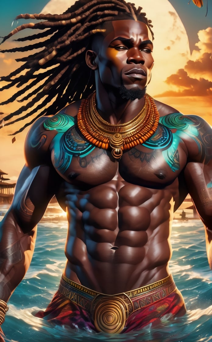 From front,  imagine a(((stunnigly handsome nude african man))),  large muscular build by aswad1 on Tensor.Art