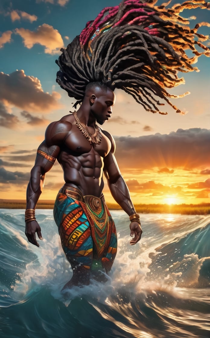 From front,  imagine a(((stunnigly handsome nude african man))),  large muscular build by aswad1 on Tensor.Art