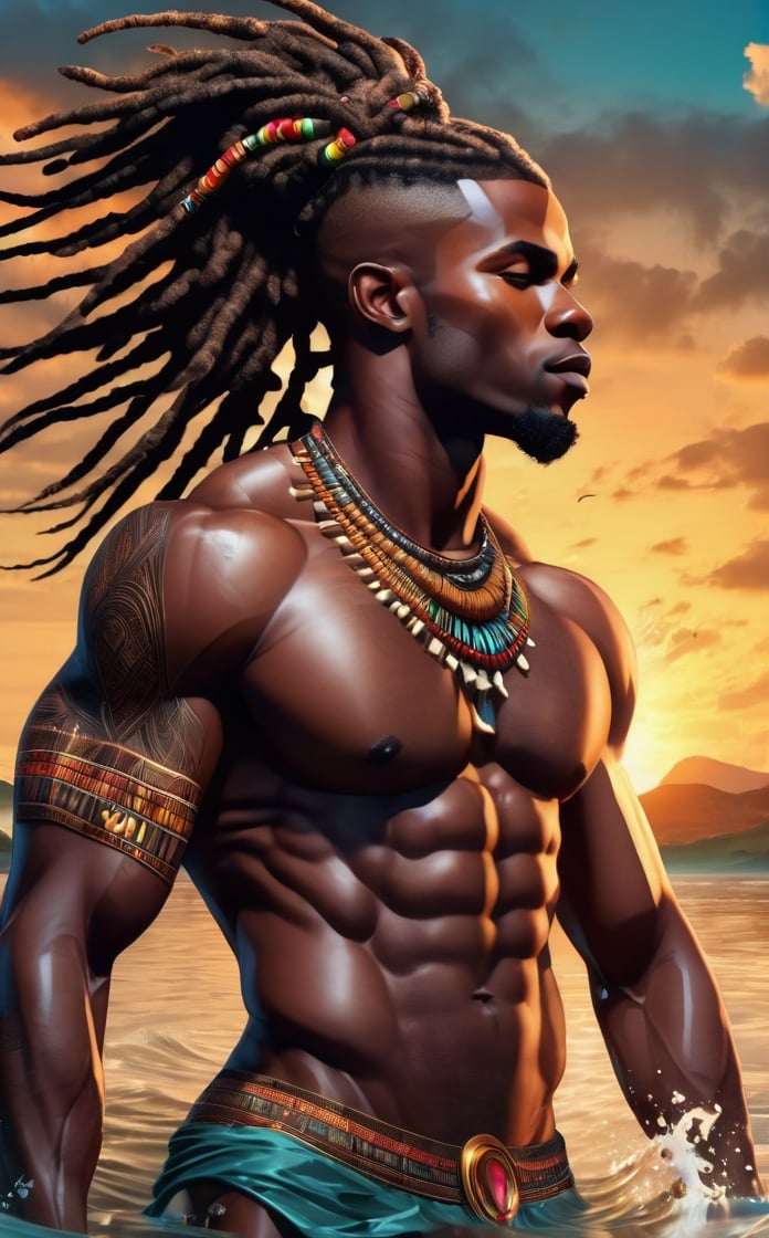 From front,  imagine a(((stunnigly handsome nude african man))),  large muscular build by aswad1 on Tensor.Art
