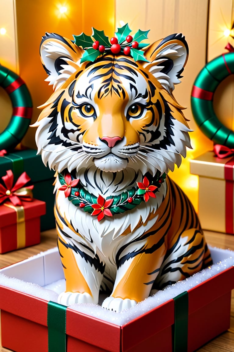 a tiger wearing Christmas wreath,Apoloniasxmasbox,xxmix_girl