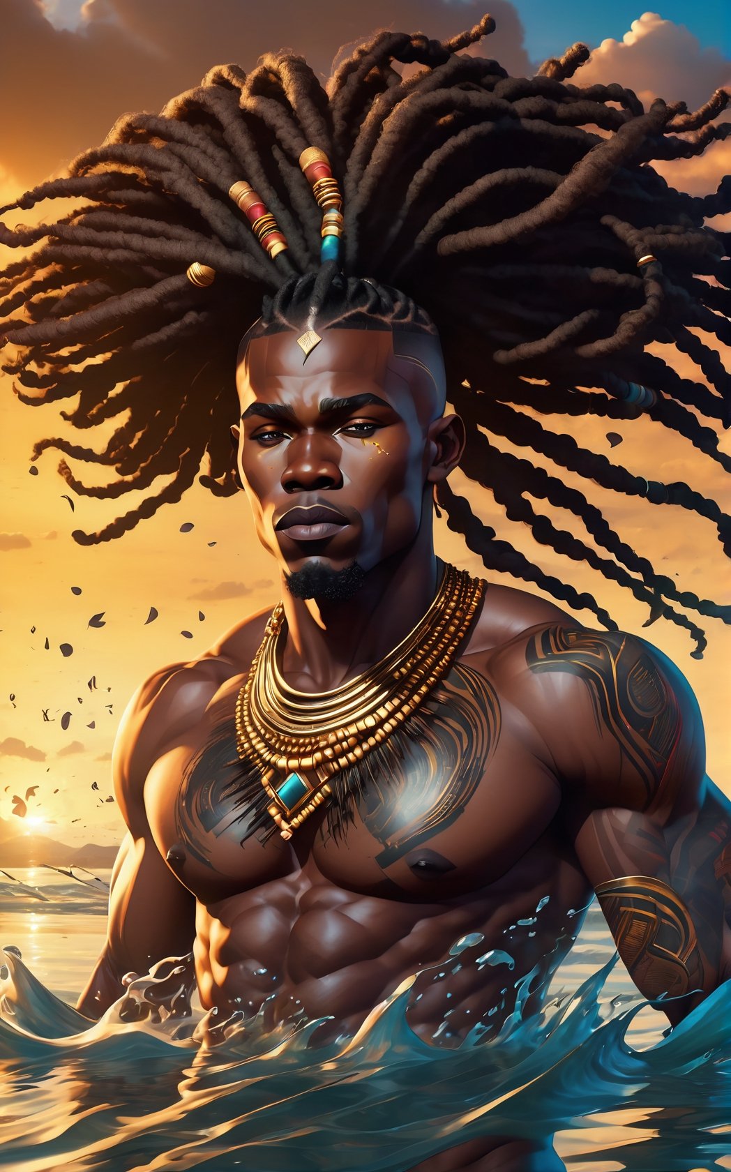 From front,  imagine a(((stunnigly handsome nude african man))),  large muscular build by aswad1 on Tensor.Art