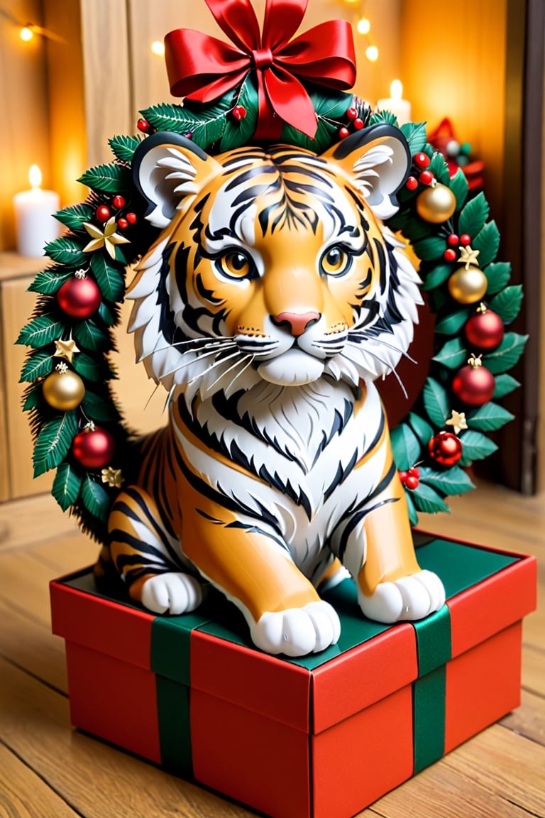 a tiger wearing Christmas wreath,Apoloniasxmasbox,xxmix_girl