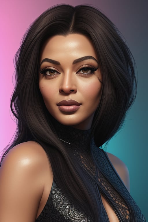 mix of aishwarya rai and beyonce knowles ,  Professional and fashionable black girl with shiny dark brown long hair,  very...