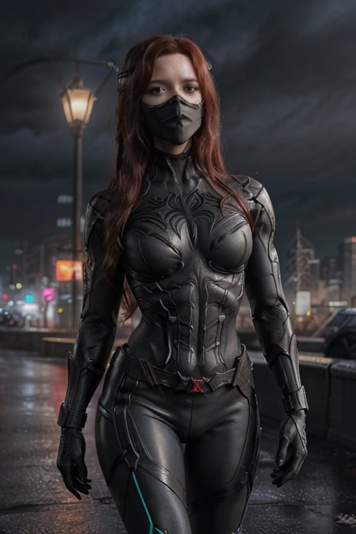 (8k, 3D, UHD, highly detailed, masterpiece} black widow crossed with venom, she has long red hair, she's wearing a venom mask white spider logo on her chest,intricate complexity, 8k resolution, octane,   • Intricately detailed render, hdr+, photoreal, hyperreal, masterpiece, perfect anatomy, hyper  realistic  hands,small perky breasts,muscular body, perfect highly detailed  hand anatomy, ,neon_genesis_girl, ,nvwashi,Orochi_Shermie,mecha_girl_figure,,futureaodai,Jenna Ortega , beautiful, flawless features,  city in background,symbiote,widowmaker