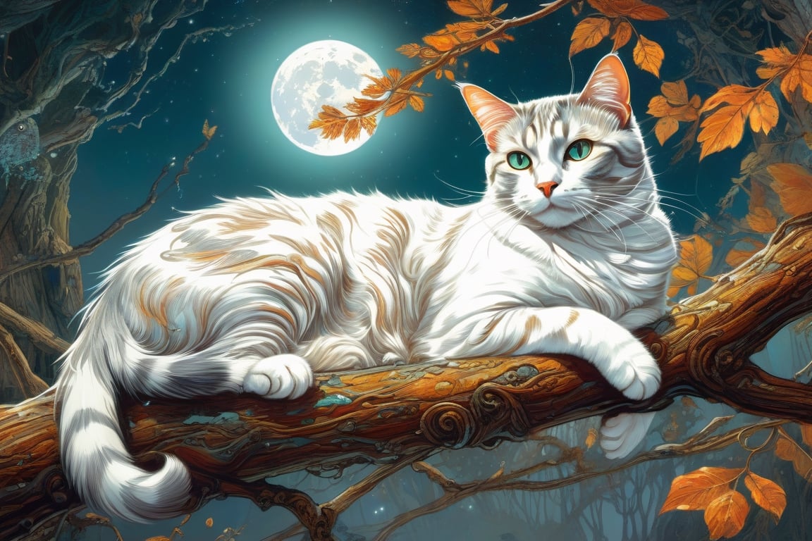 Detailed illustration of a regal cat laying on a branch,  very highly detailed,  intricate by Amol  on Tensor.Art