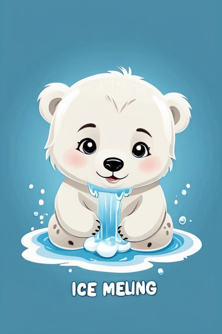 a very cute little polar bear ((( with the text: "Ice is Melting! "))),cartoon logo