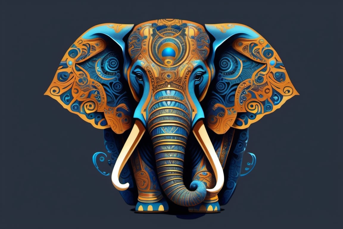 Create an image of a mascot that draws inspiration from a biomechanical elephant, featuring a fusion of organic and metallic components, emit mesmerizing fractal designs. Bright background, Elegant, sophisticated, intricate line work, ornate details, muted color scheme. Art and mathematics fusion, hyper detailed, trending at artstation, sharp focus, studio photography, intricate detail, highly detailed, centered, perfect symmetrical, plain design,tshirt design,8k,high_resolution,Leonardo Style,Pixel Art