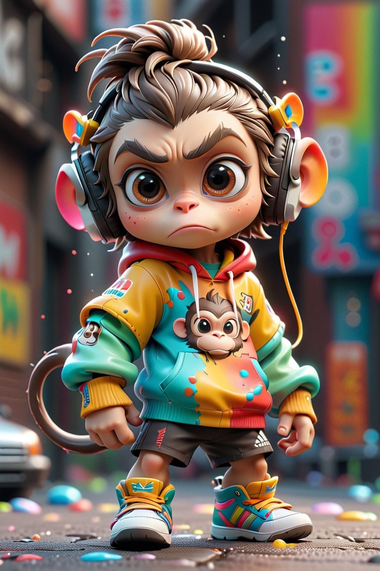 best quality, masterpiece, beautiful and aesthetic, vibrant color, Exquisite details and textures,  Warm tone, ultra realistic illustration, Sticker, Chibi, colorful perfect 3d ink splash forming perfect detailed extreme close up perfect realistic cute chibi monkey in Adidas Jersey, with a Headset, ultra hd, realistic, vivid colors, highly detailed, UHD drawing, perfect composition, beautiful detailed intricate insanely detailed octane render trending on artstation, 8k artistic photography, photorealistic concept art, soft natural volumetric cinematic perfect light, graffiti art, splash art, street art, spray paint, oil gou ache melting, acrylic, high contrast, colorful polychromatic, ultra detailed, ultra quality, CGSociety.,