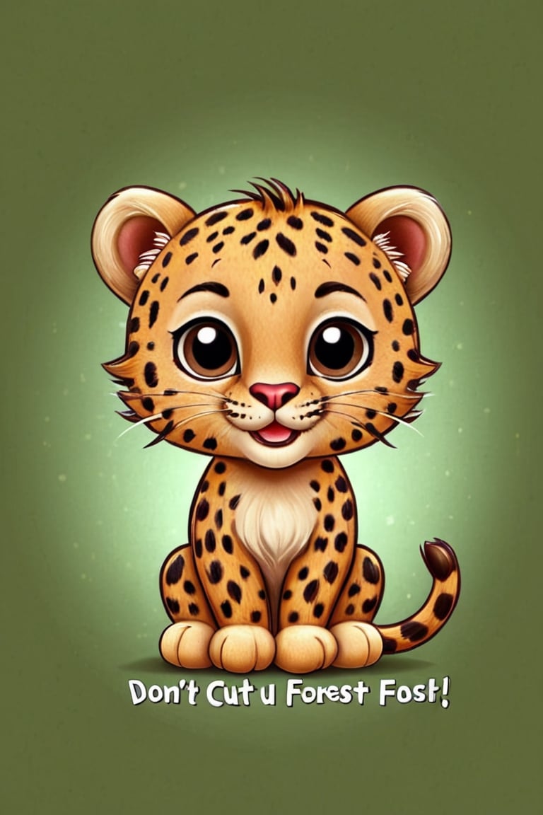 a very cute little leopard ((( with the text: "Don't Cut Forest! 2000 Likes"))),cartoon logo