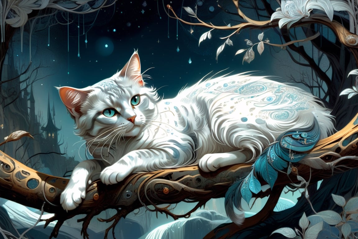 Detailed illustration of a regal cat laying on a branch,  very highly detailed,  intricate by Amol  on Tensor.Art