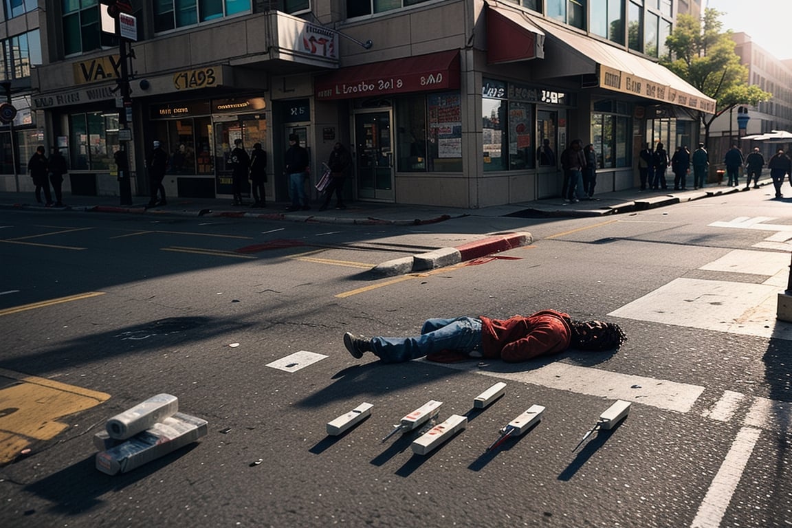 (((masterpiece))),  (((drug use in the streets of Los Angelos people shooting up drugs on the sidewalk))),  ((homeless peo...