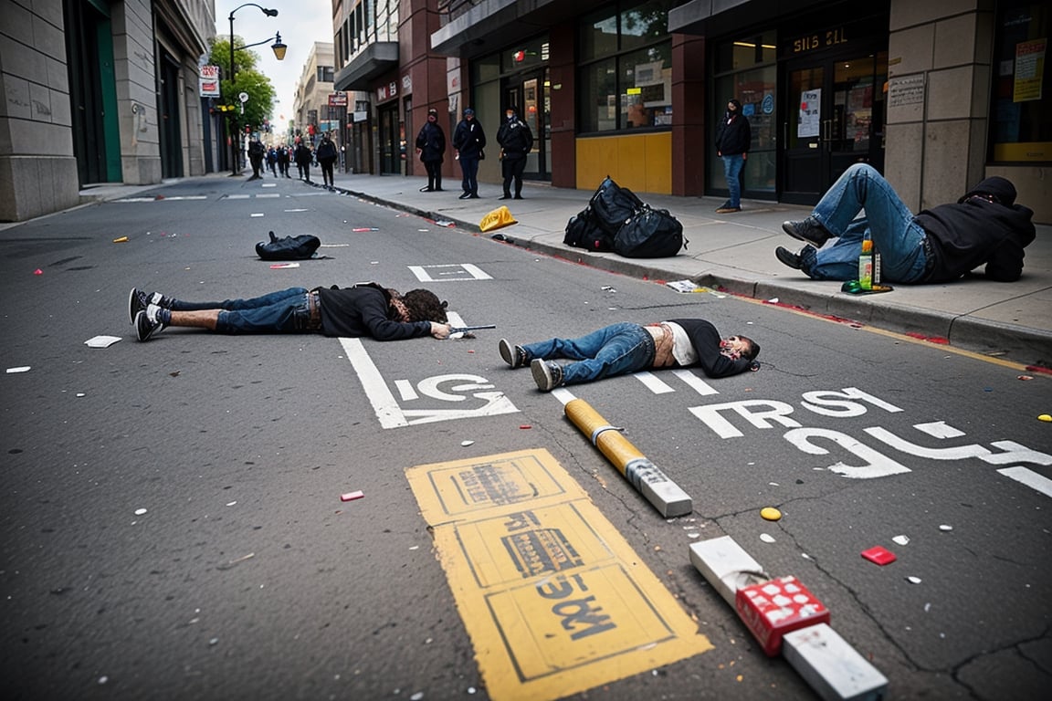 (((masterpiece))),  (((drug use in the streets of Los Angelos people shooting up drugs on the sidewalk))),  ((homeless peo...