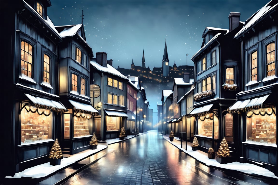 Christmas seassion of a town with falling snow by V59509 on Tensor.Art