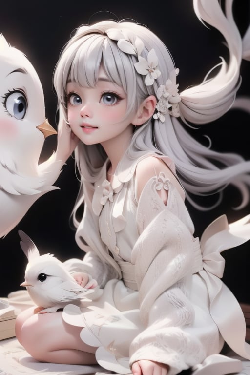 a cute small petite cherub singing to a white bird,  white clothing,  white pumps by Ashmuth on Tensor.Art