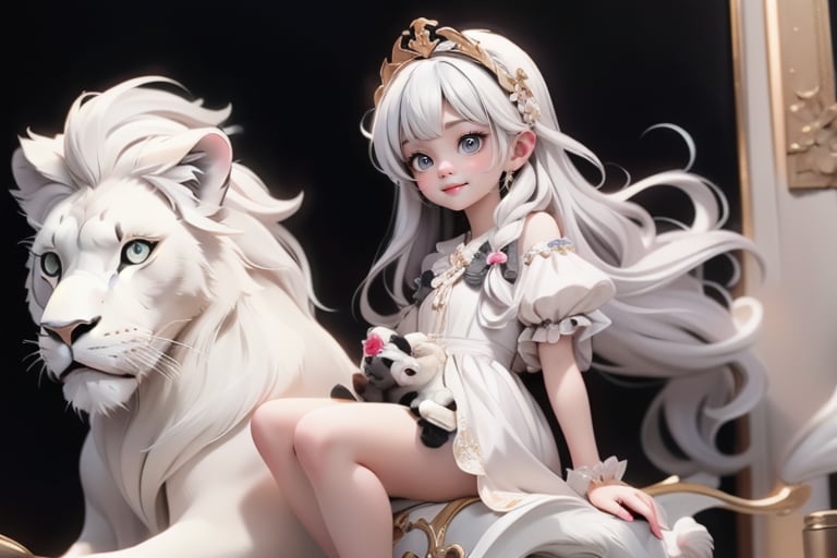 a cute small petite cherub sitting on a big white lion,  white clothing,  white pumps by Ashmuth on Tensor.Art