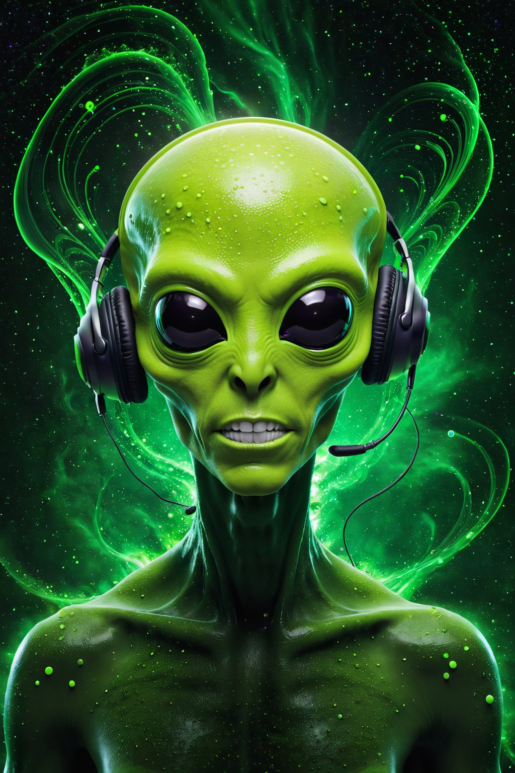 Visualize Spotify as an alien DJ,  a vibrant,  rhythmically pulsing alien with waveform-like appendages by Survey on Tenso...