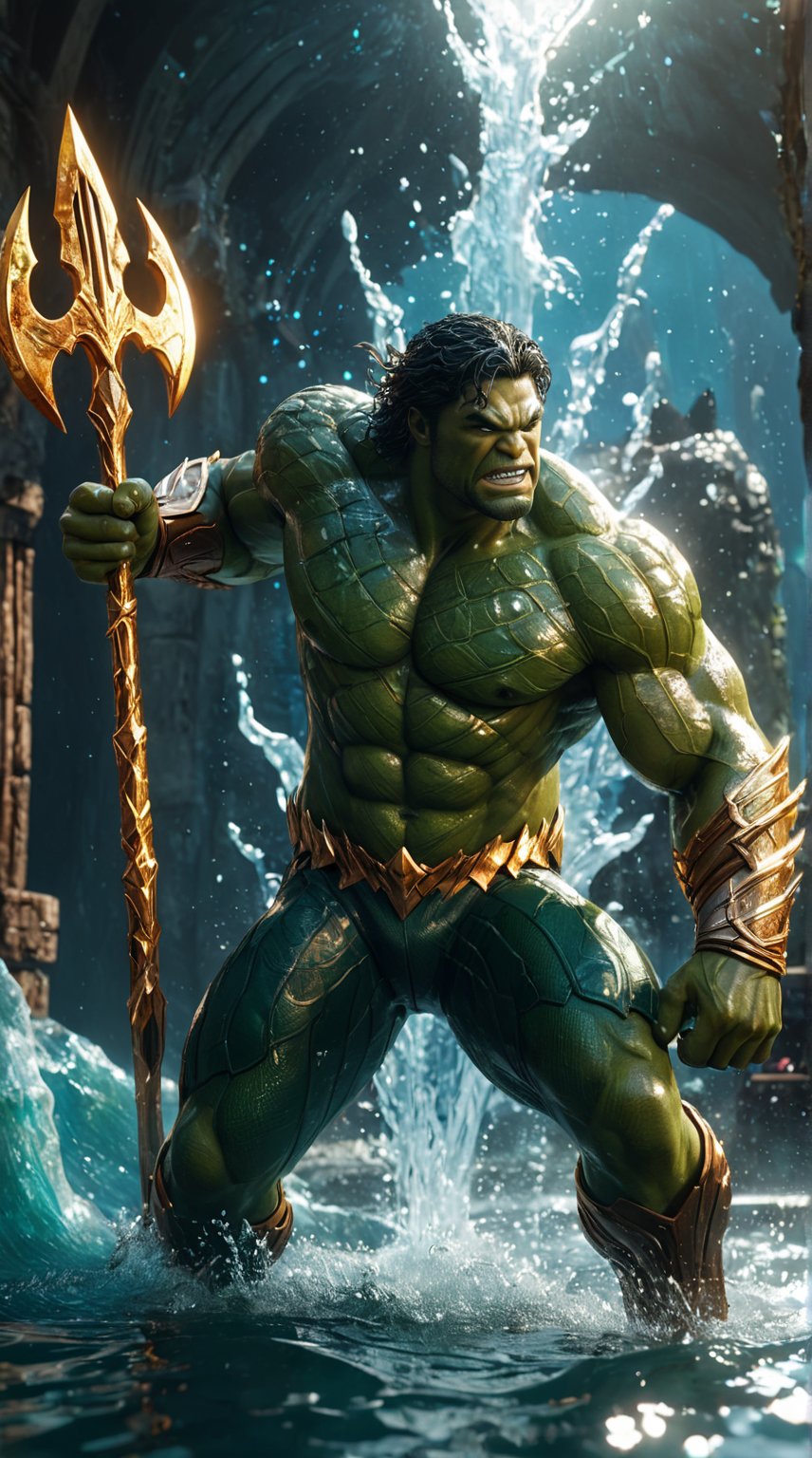 Action mode,  action pose,  Hulk Aquaman: A formidable fusion of Hulk and Aquaman. This character is a massive by Survey o...