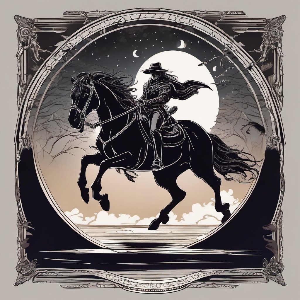 wraith rider galloping on a horseback at midnight with moonlight in style of skrmk ,  dark theme surreal,  morbid by kg_09...