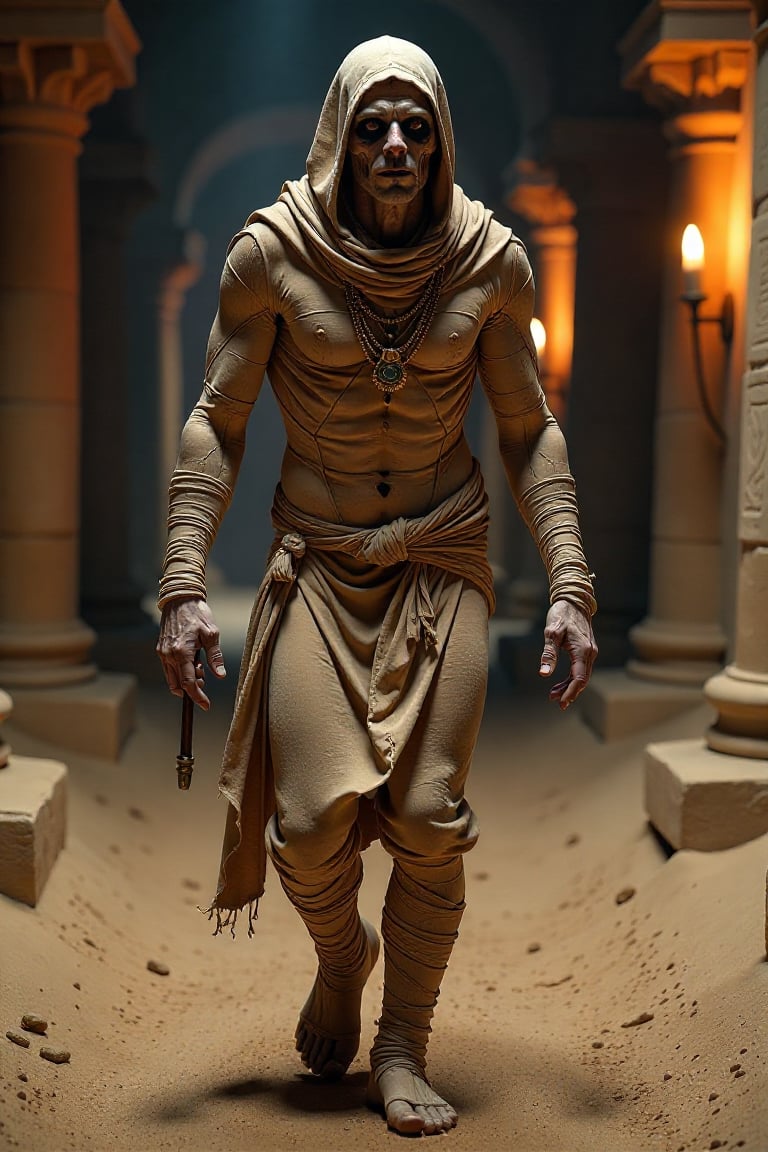 Male mummy,  decaying dry zombie skin,  bandages covering body and face by LYZan9998 on Tensor.Art