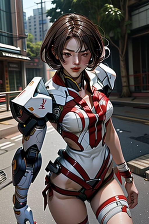 fighting mach robot, 3 sexy asia girl fighting in a city,BTR-80,Mecha,mecha,yofukashi background,oboro, ,mtu virus,RIBBON BANDAGE