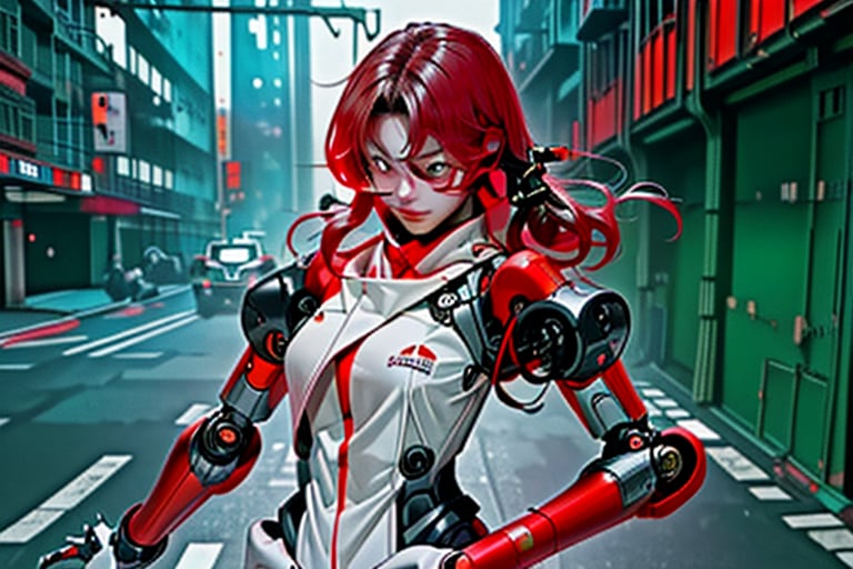 mach robot, 3 sexy asia girl fighting in a city,BTR-80,Mecha,mecha,yofukashi background