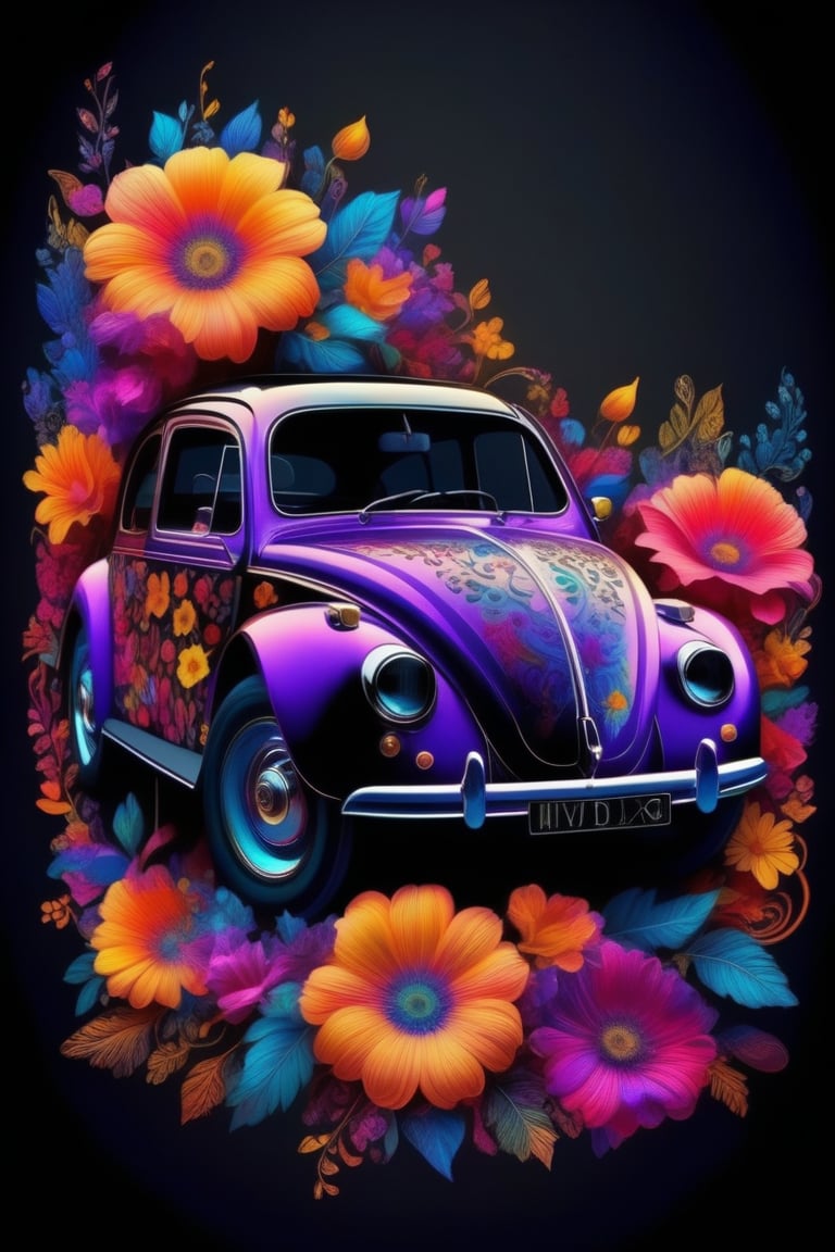 car flower pattern,  no humans,  black background by SDG on Tensor.Art