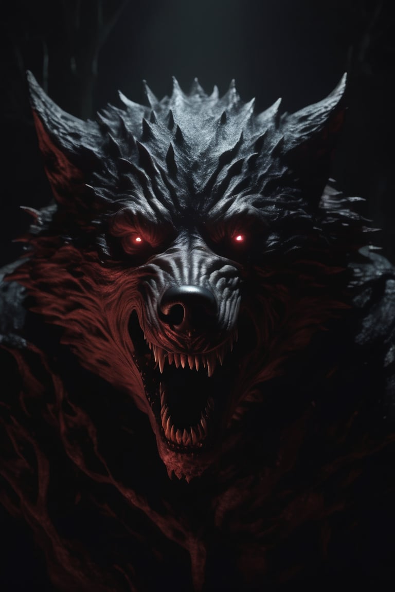 Big bad wolf died the ether of rage. twisted lovecraftian horror. concept art. artstation. digital render. hd. 4 k. bad wo...