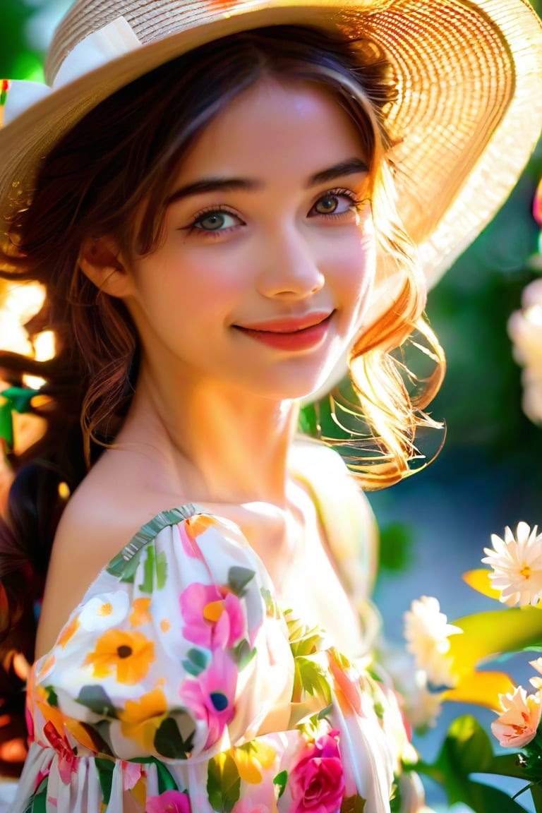 (extreme close up:1.4), (face focus:1.4),(side face:1.4)),(1girl surrounded by soft_light:1.4), (backlighting:1.4), (lighting),(flowing fabric:1.3), ((Floral_summer_dress:1.4),(Straw_hat:1.3)),
(masterpiece), realistic, HDR, highly detailed, 8k, raw photo,
ambient occlusion, natural, harmonious composition, warm tones, fine art photography,